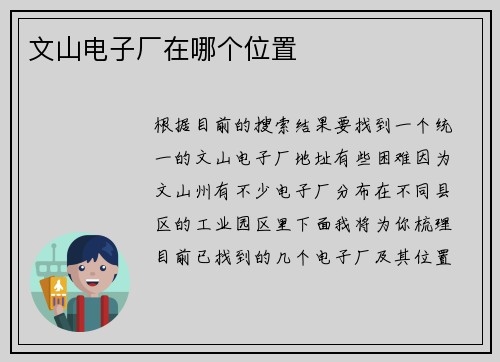 文山电子厂在哪个位置