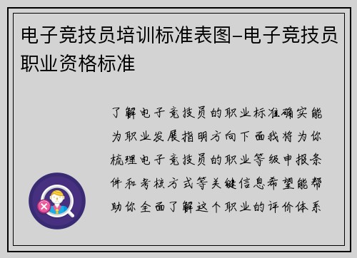 电子竞技员培训标准表图-电子竞技员职业资格标准